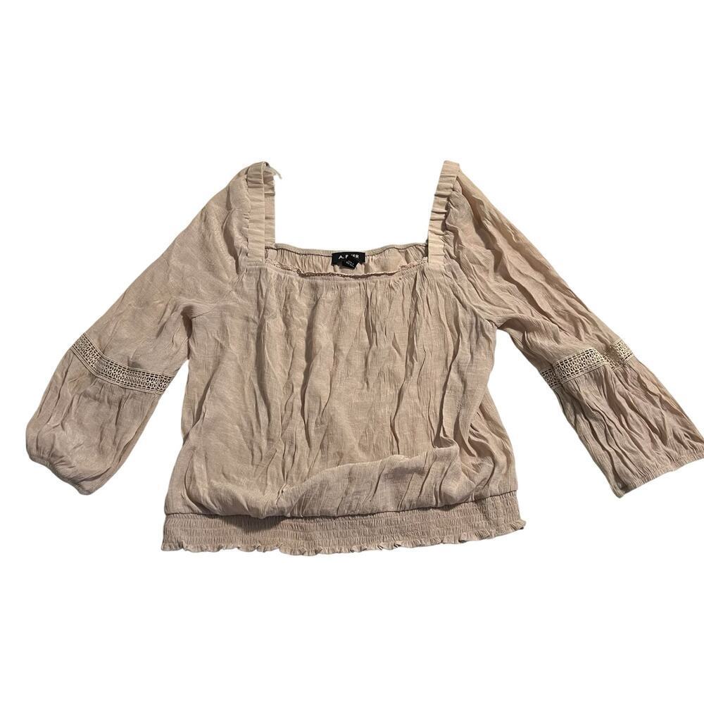 A. BYER Tan Cinched Waist Square Neck 3/4 Sleeve Blouse Size XL